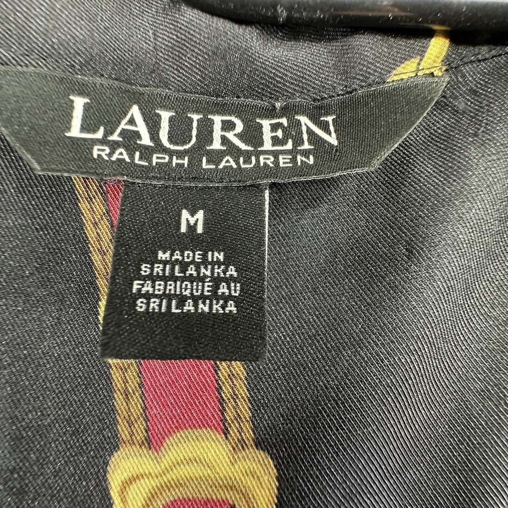 Lauren‎ Ralph Lauren Equestrian Chain Print Blouse Preppy Scarf Tie Neck Size M - Picture 4 of 10